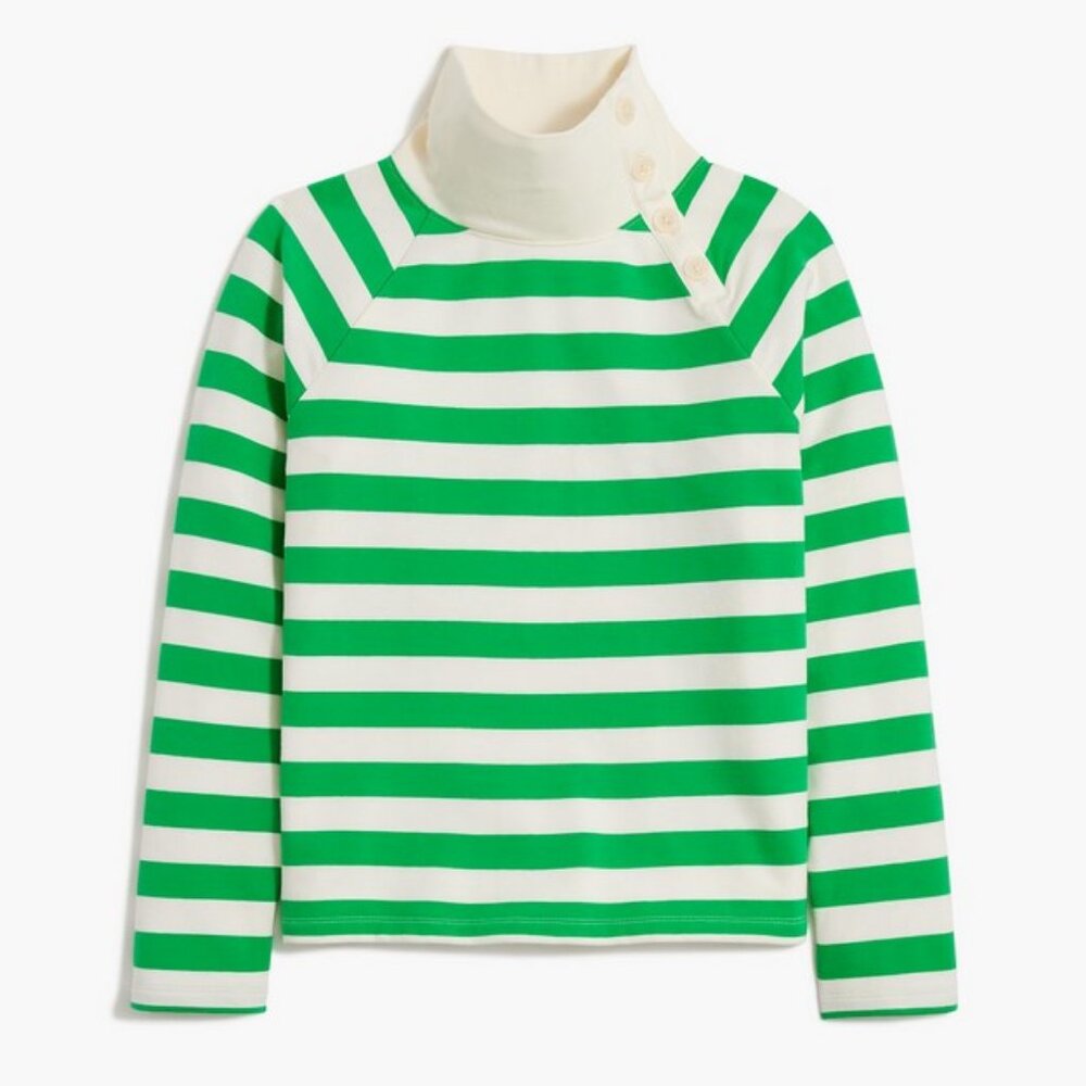 J. Crew Striped wide button-collar pullover sweatshirt in lightweight terry XL
